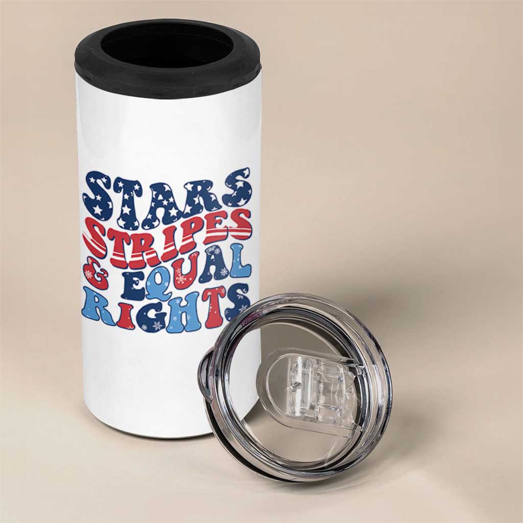Stars Stripes And Equal Rights 4 in 1 Can Cooler Tumbler Groovy Retro 4th Of July - Wonder Print Shop