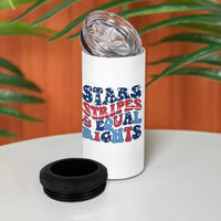 Stars Stripes And Equal Rights 4 in 1 Can Cooler Tumbler Groovy Retro 4th Of July - Wonder Print Shop