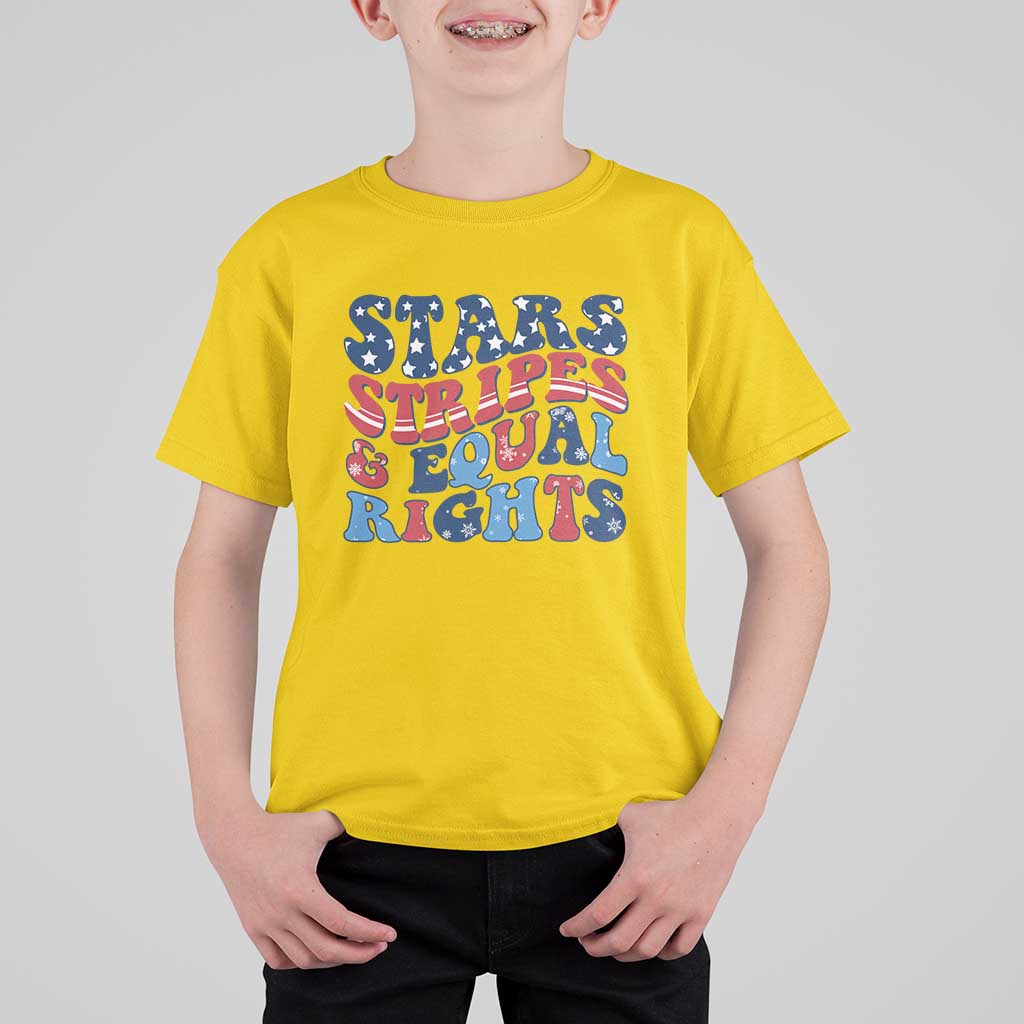Stars Stripes And Equal Rights T Shirt For Kid Groovy Retro 4th Of July - Wonder Print Shop