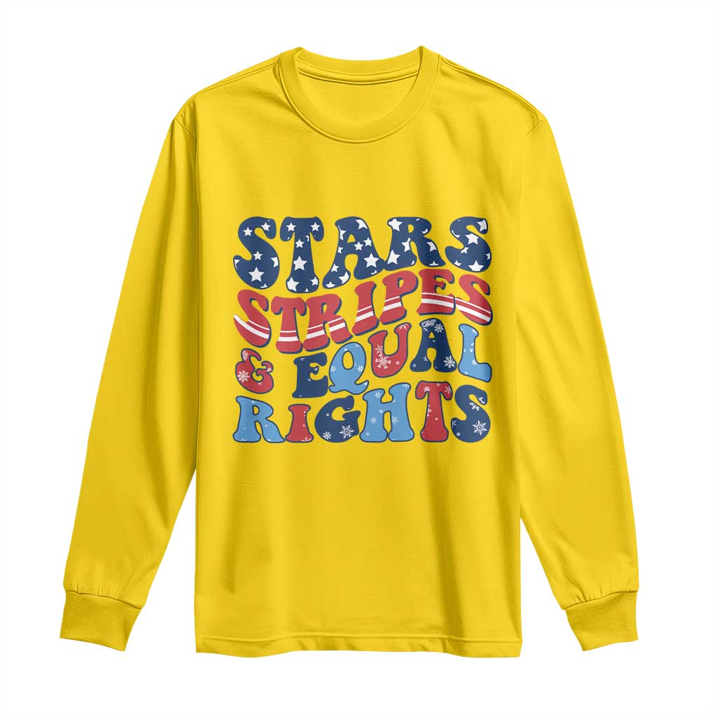 Stars Stripes And Equal Rights Long Sleeve Shirt Groovy Retro 4th Of July - Wonder Print Shop