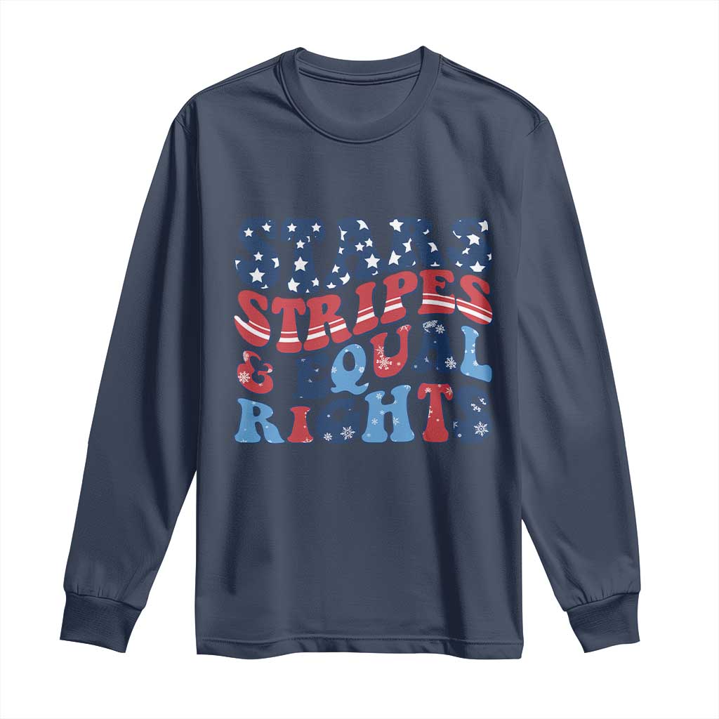 Stars Stripes And Equal Rights Long Sleeve Shirt Groovy Retro 4th Of July - Wonder Print Shop