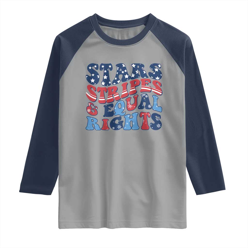 Stars Stripes And Equal Rights Raglan Shirt Groovy Retro 4th Of July - Wonder Print Shop