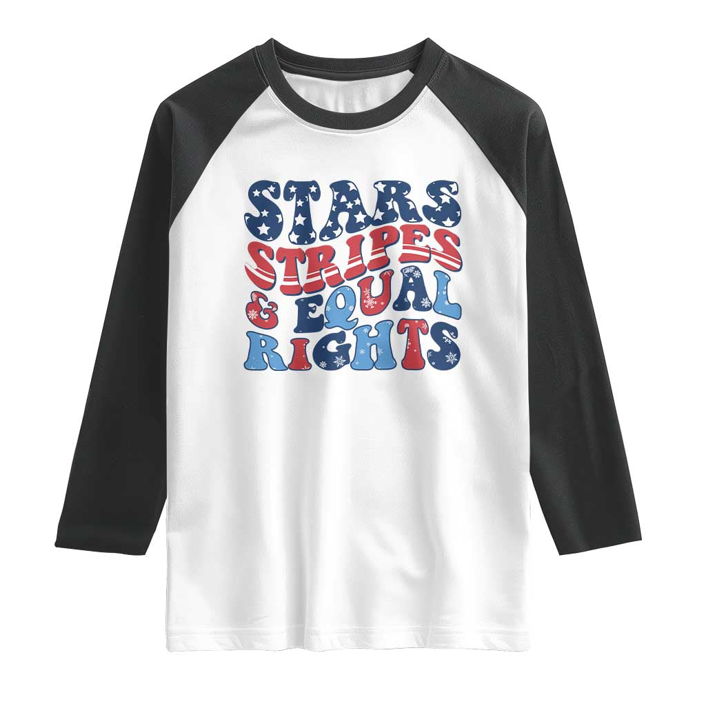 Stars Stripes And Equal Rights Raglan Shirt Groovy Retro 4th Of July - Wonder Print Shop