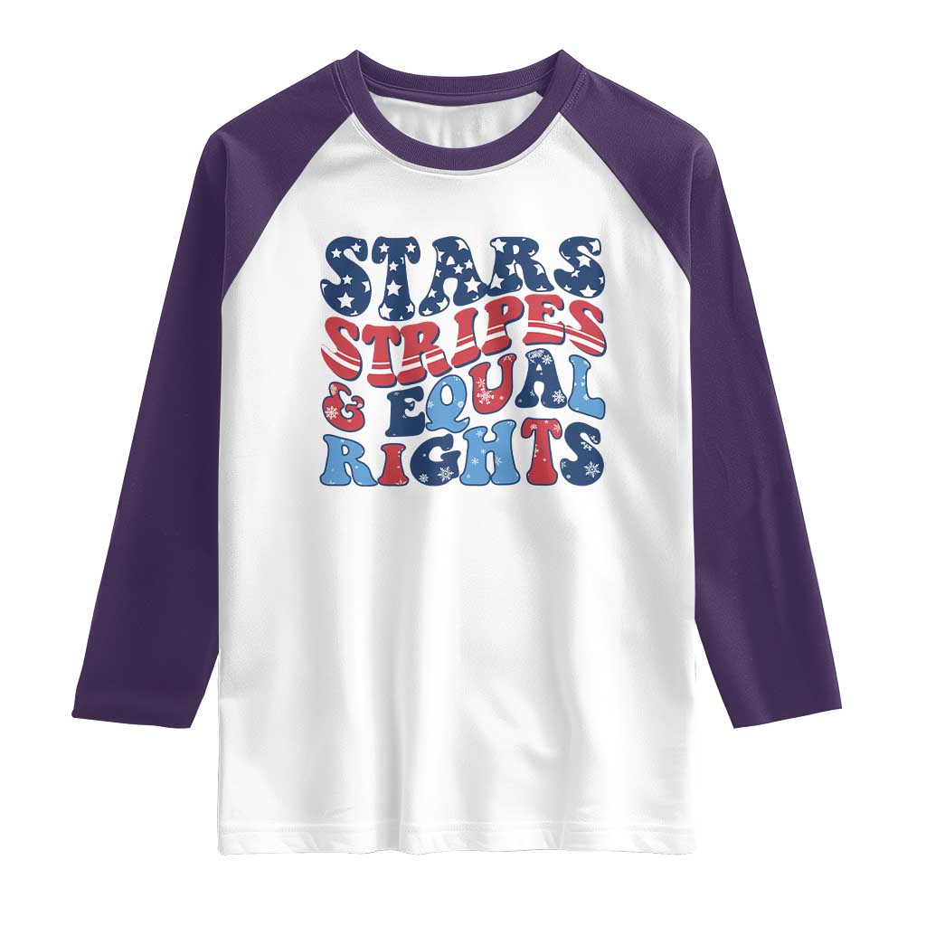 Stars Stripes And Equal Rights Raglan Shirt Groovy Retro 4th Of July - Wonder Print Shop