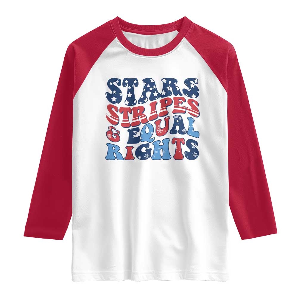 Stars Stripes And Equal Rights Raglan Shirt Groovy Retro 4th Of July - Wonder Print Shop