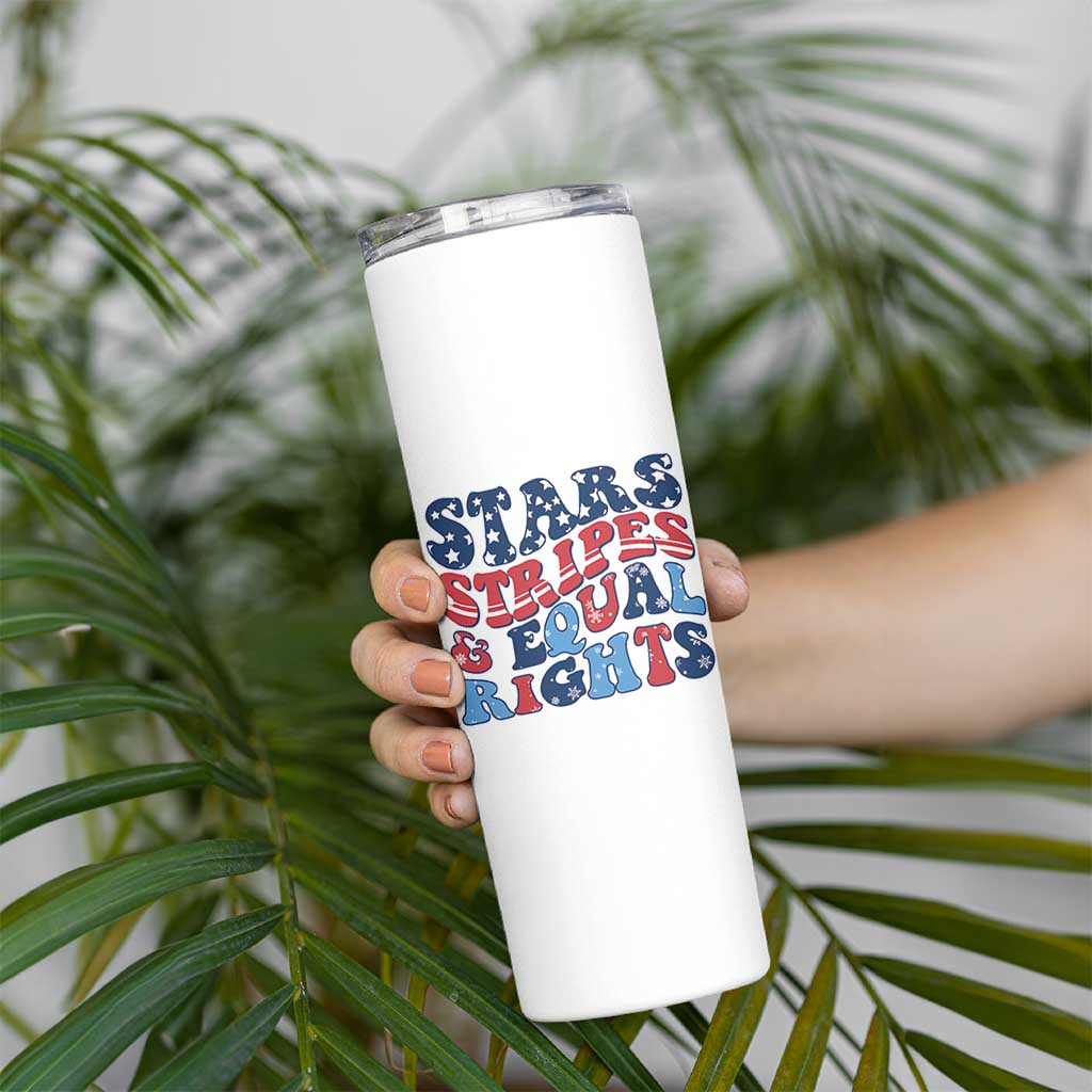 Stars Stripes And Equal Rights Skinny Tumbler Groovy Retro 4th Of July - Wonder Print Shop