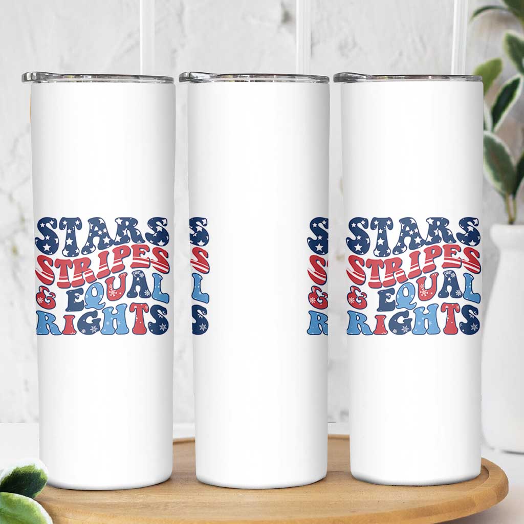 Stars Stripes And Equal Rights Skinny Tumbler Groovy Retro 4th Of July - Wonder Print Shop