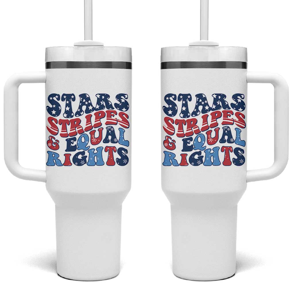 Stars Stripes And Equal Rights Tumbler With Handle Groovy Retro 4th Of July - Wonder Print Shop