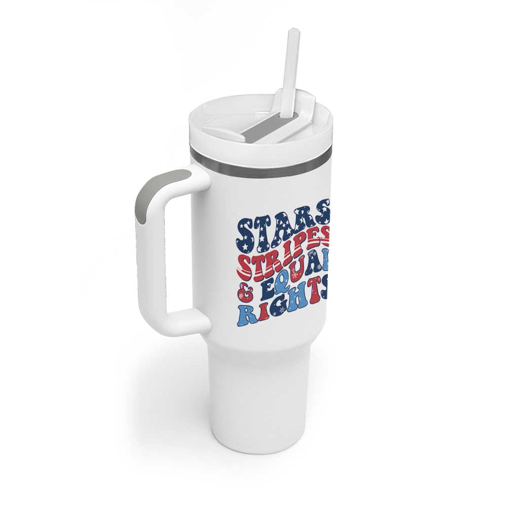 Stars Stripes And Equal Rights Tumbler With Handle Groovy Retro 4th Of July - Wonder Print Shop