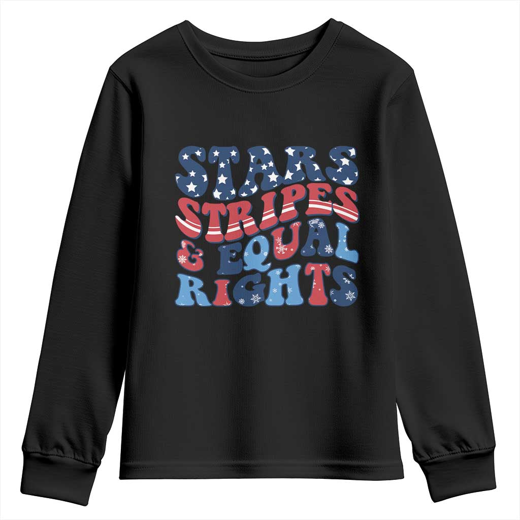 Stars Stripes And Equal Rights Youth Sweatshirt Groovy Retro 4th Of July - Wonder Print Shop