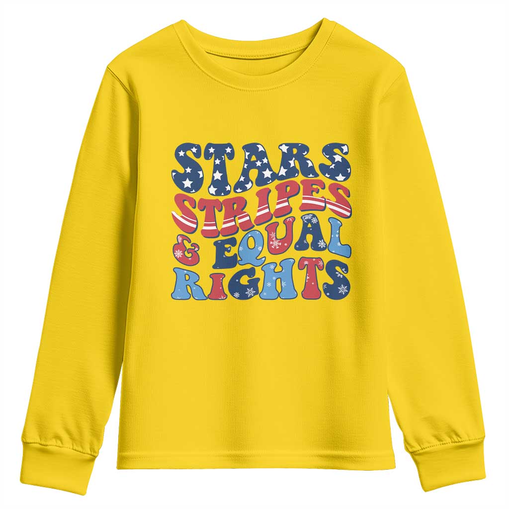 Stars Stripes And Equal Rights Youth Sweatshirt Groovy Retro 4th Of July - Wonder Print Shop