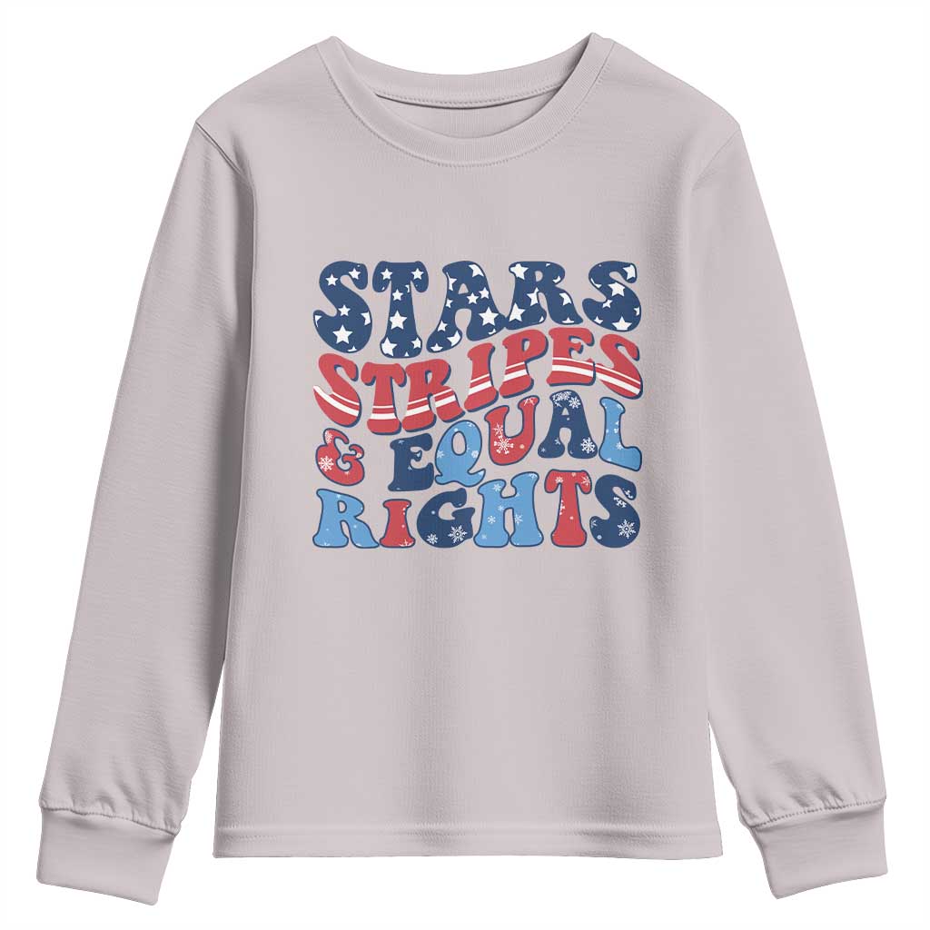 Stars Stripes And Equal Rights Youth Sweatshirt Groovy Retro 4th Of July - Wonder Print Shop