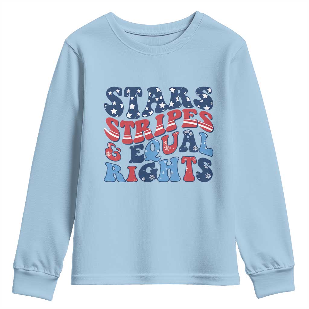 Stars Stripes And Equal Rights Youth Sweatshirt Groovy Retro 4th Of July - Wonder Print Shop