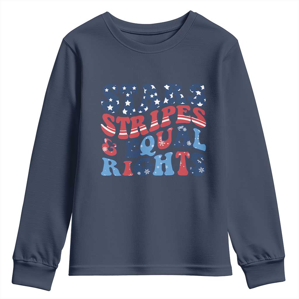 Stars Stripes And Equal Rights Youth Sweatshirt Groovy Retro 4th Of July - Wonder Print Shop