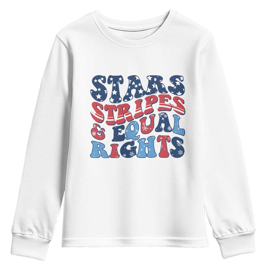 Stars Stripes And Equal Rights Youth Sweatshirt Groovy Retro 4th Of July - Wonder Print Shop