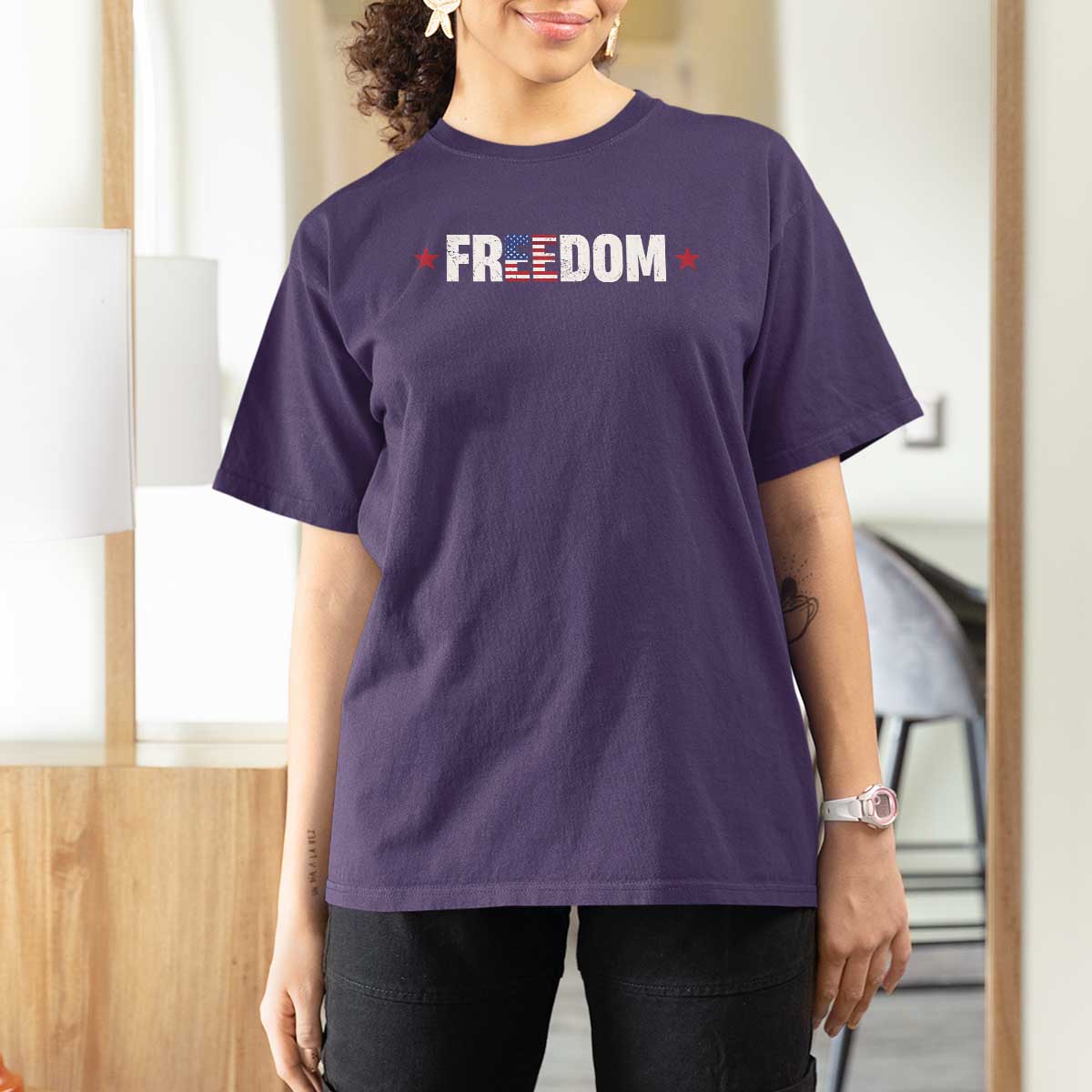 Patriotic T Shirt For Women Freedom American Flag 4th of July - Wonder Print Shop
