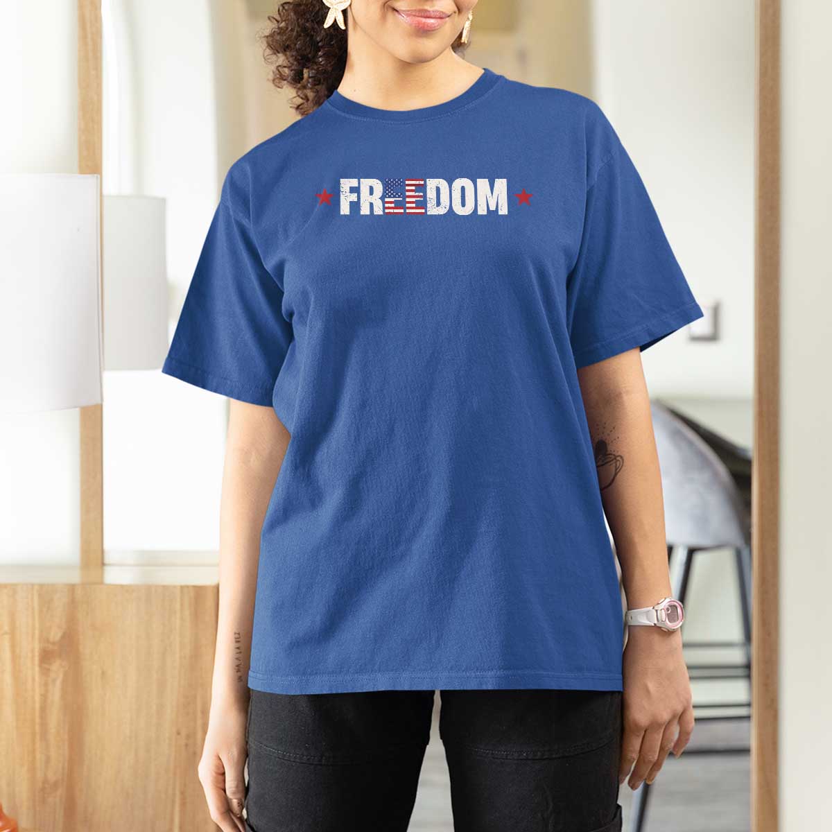 Patriotic T Shirt For Women Freedom American Flag 4th of July - Wonder Print Shop
