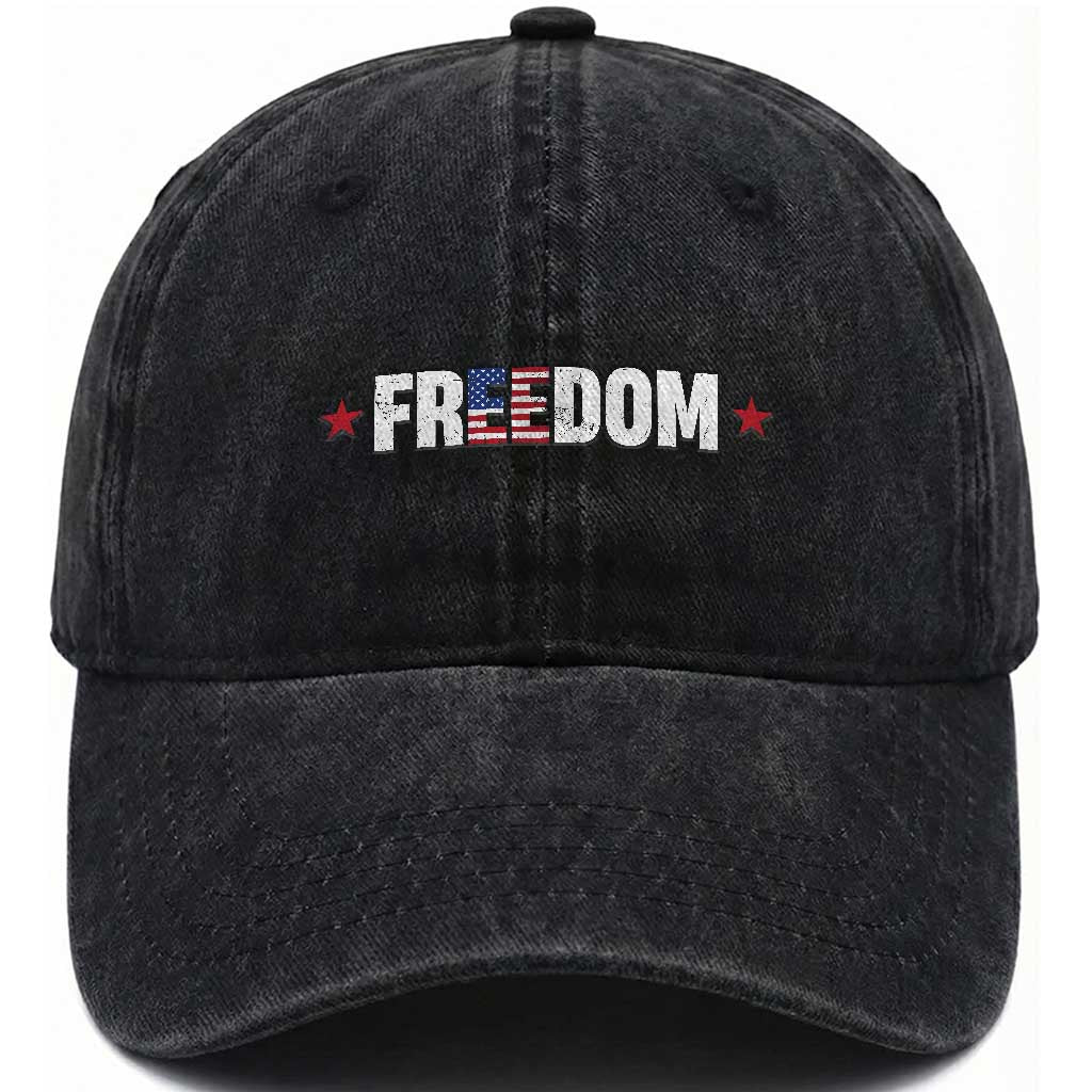 Patriotic Washed Cotton Baseball Cap Freedom American Flag 4th of July
