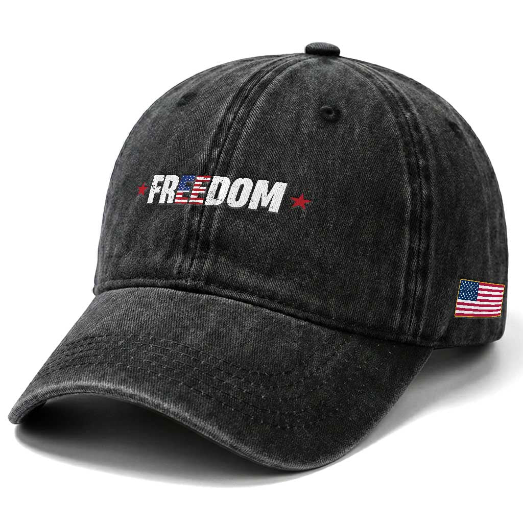 Patriotic Washed Cotton Baseball Cap Freedom American Flag 4th of July