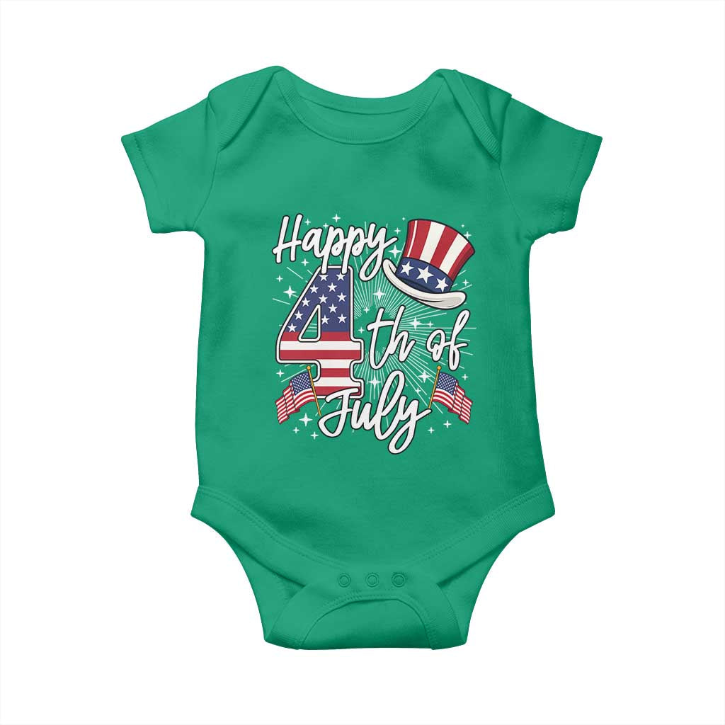 Happy 4th Of July Baby Onesie Patriotic American Flag USA - Wonder Print Shop