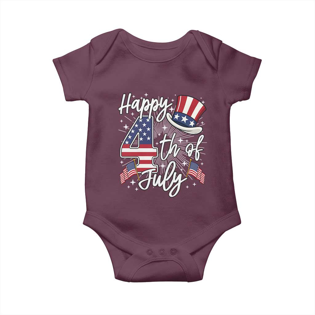 Happy 4th Of July Baby Onesie Patriotic American Flag USA - Wonder Print Shop