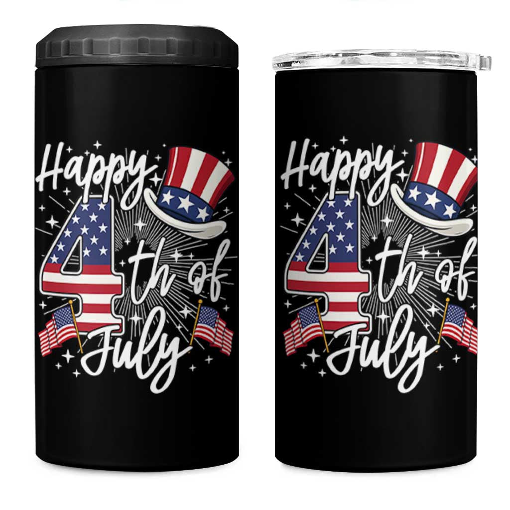 Happy 4th Of July 4 in 1 Can Cooler Tumbler Patriotic American Flag USA - Wonder Print Shop