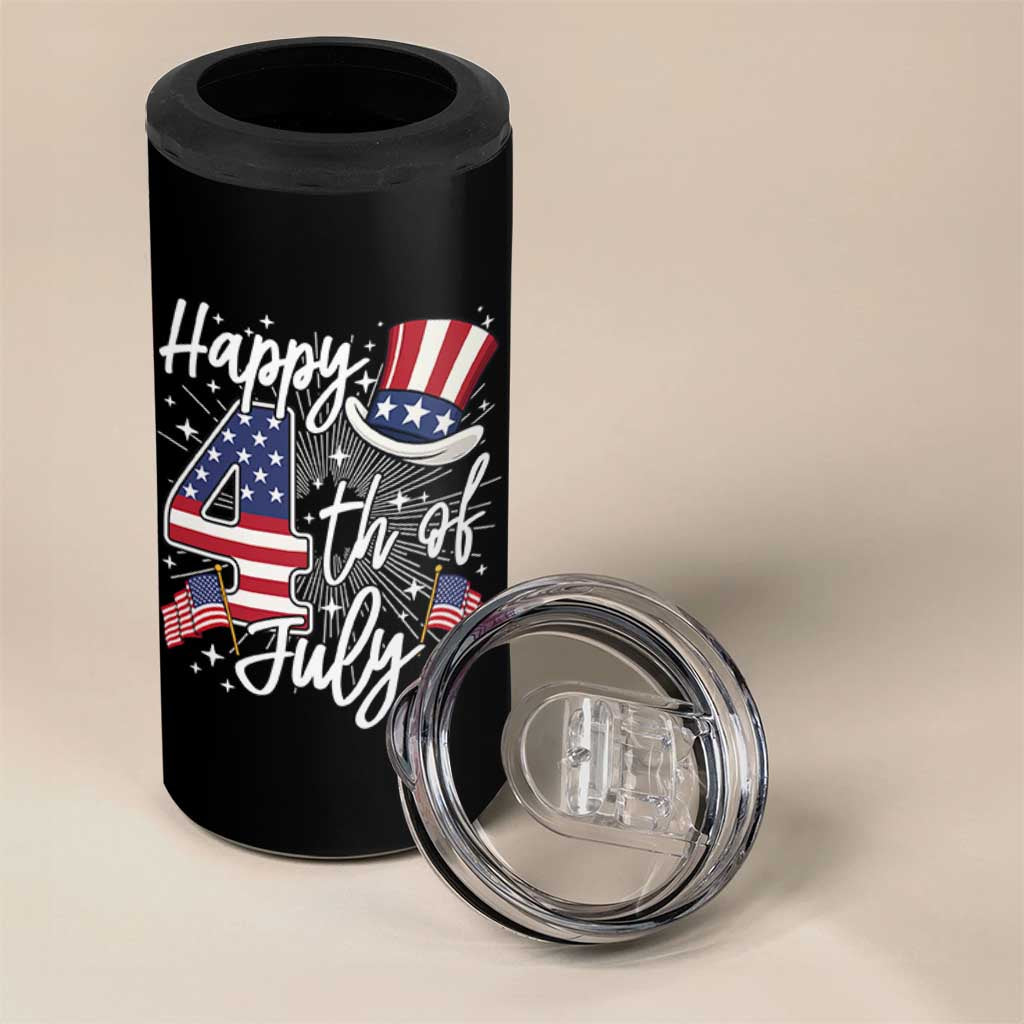Happy 4th Of July 4 in 1 Can Cooler Tumbler Patriotic American Flag USA - Wonder Print Shop