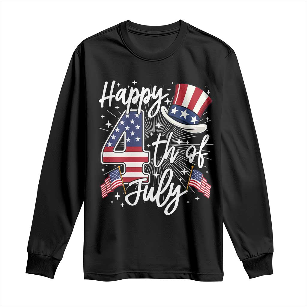 Happy 4th Of July Long Sleeve Shirt Patriotic American Flag USA - Wonder Print Shop