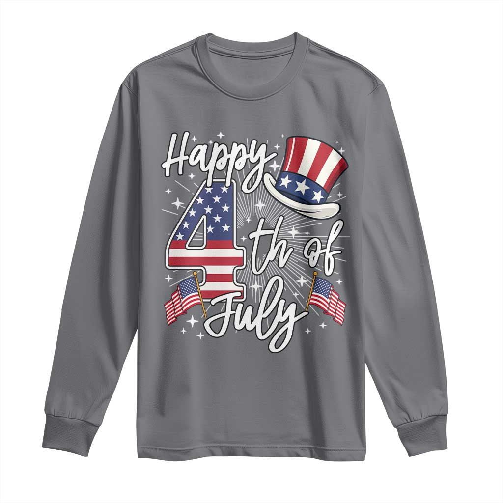 Happy 4th Of July Long Sleeve Shirt Patriotic American Flag USA - Wonder Print Shop
