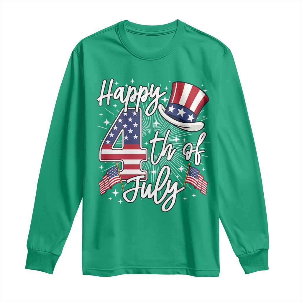 Happy 4th Of July Long Sleeve Shirt Patriotic American Flag USA - Wonder Print Shop