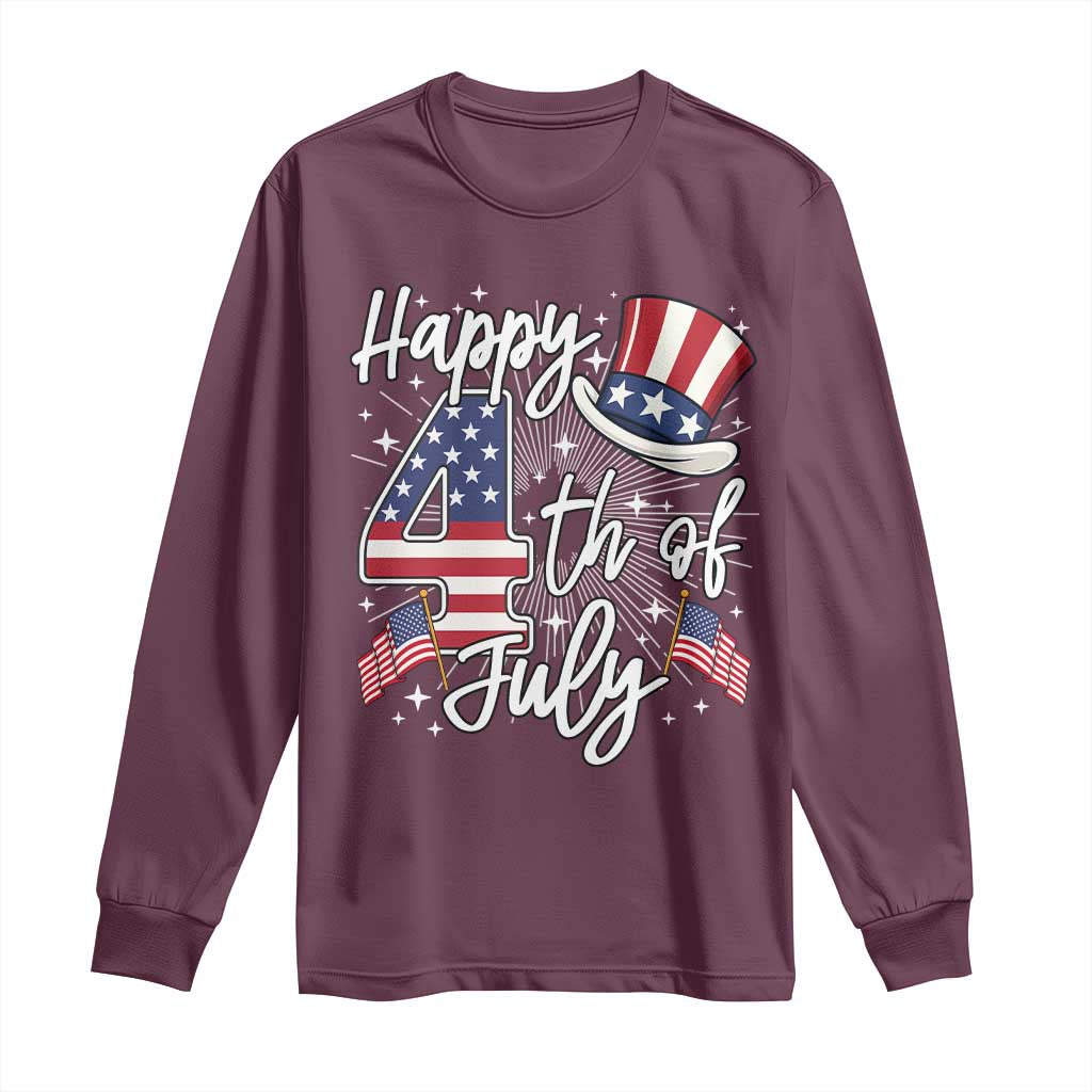 Happy 4th Of July Long Sleeve Shirt Patriotic American Flag USA - Wonder Print Shop