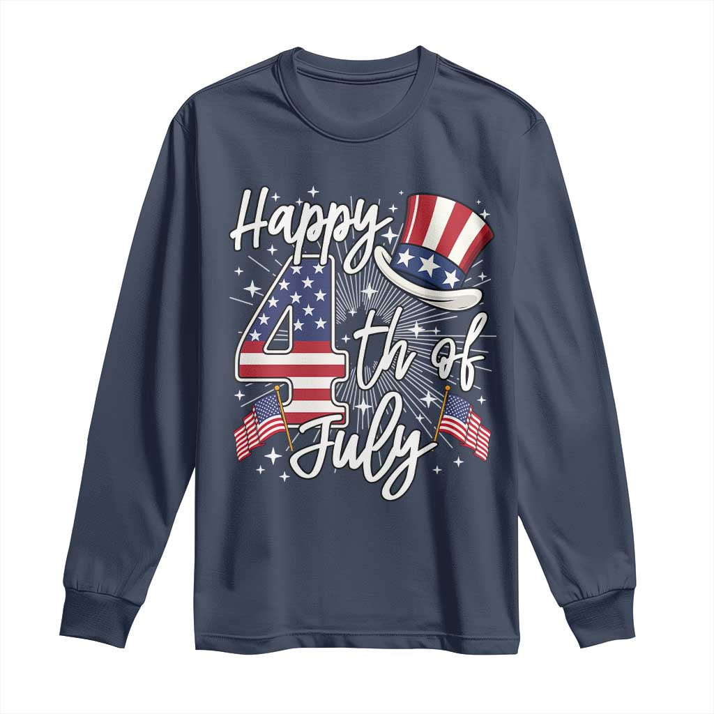 Happy 4th Of July Long Sleeve Shirt Patriotic American Flag USA - Wonder Print Shop