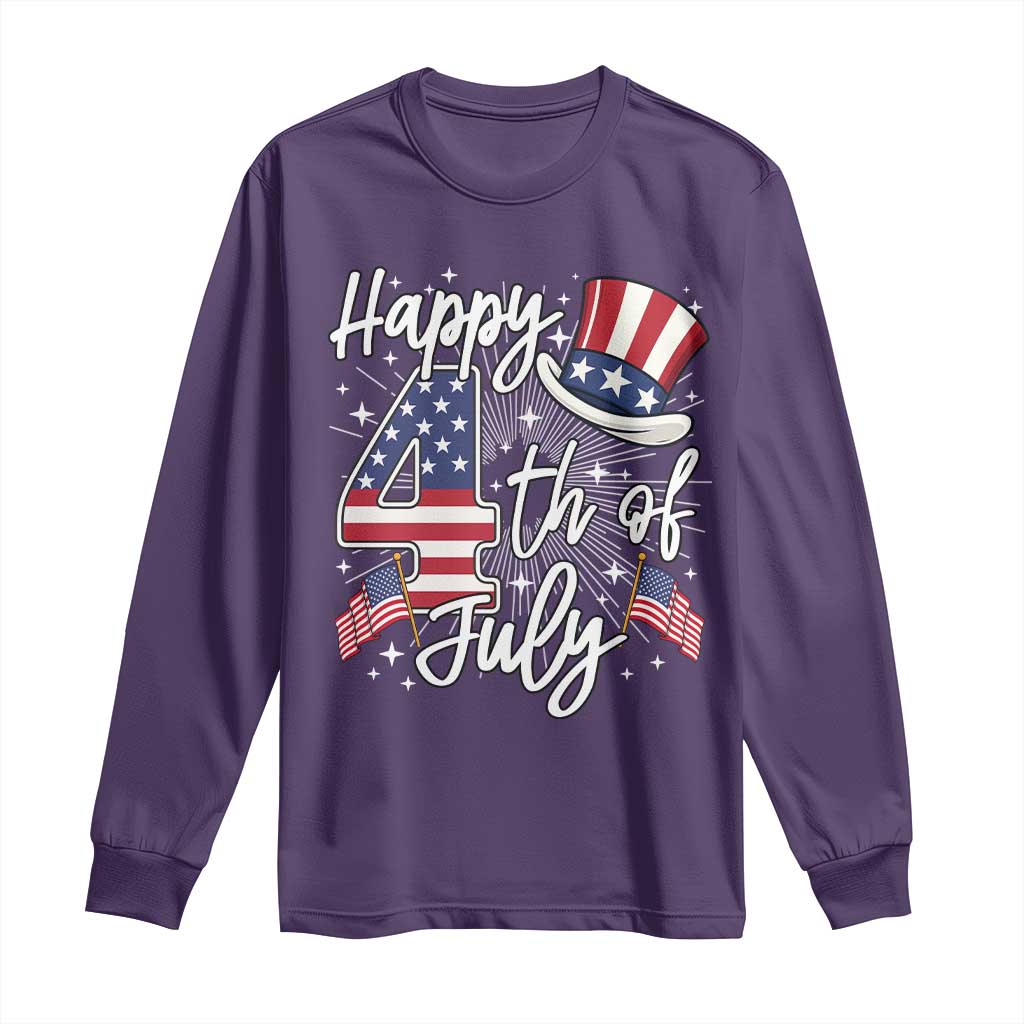 Happy 4th Of July Long Sleeve Shirt Patriotic American Flag USA - Wonder Print Shop