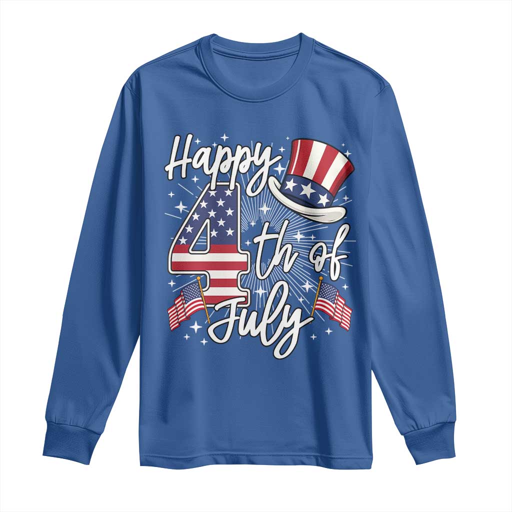 Happy 4th Of July Long Sleeve Shirt Patriotic American Flag USA - Wonder Print Shop