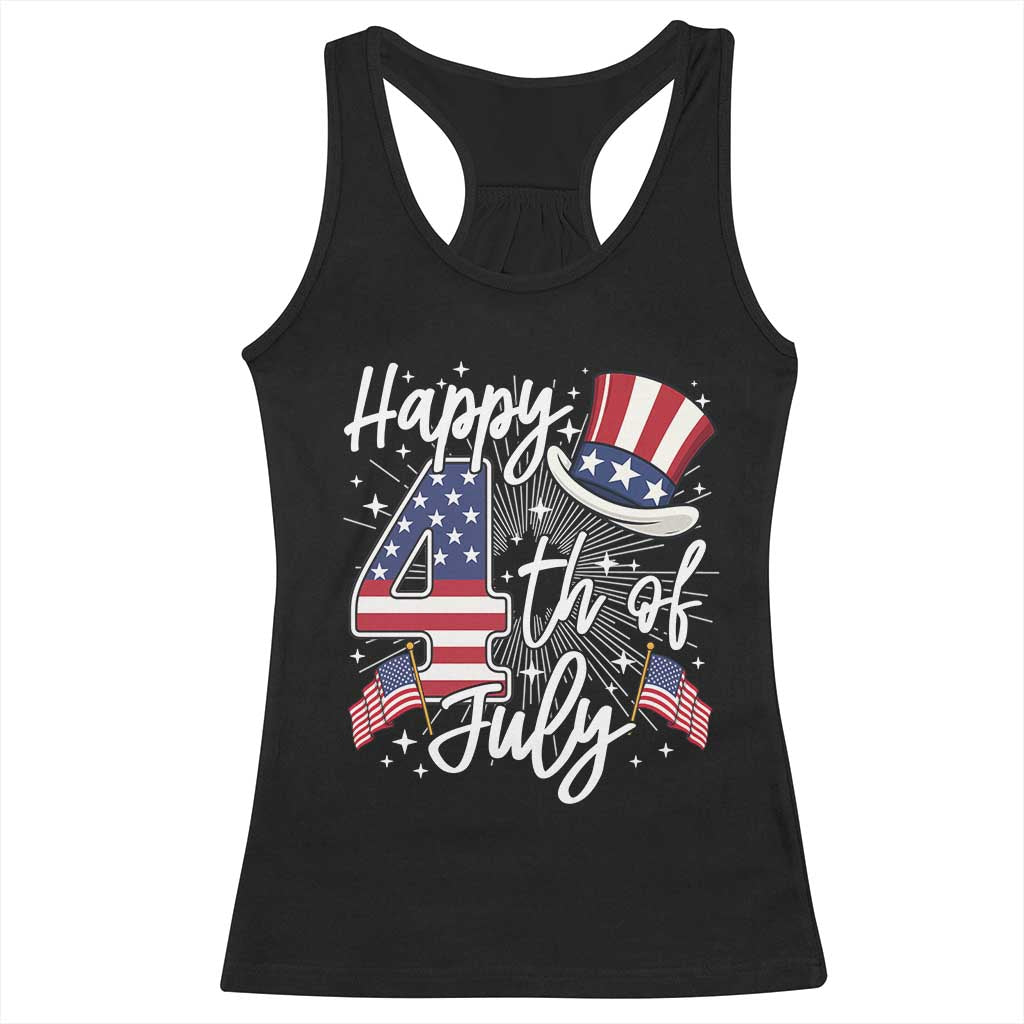 Happy 4th Of July Racerback Tank Top Patriotic American Flag USA - Wonder Print Shop