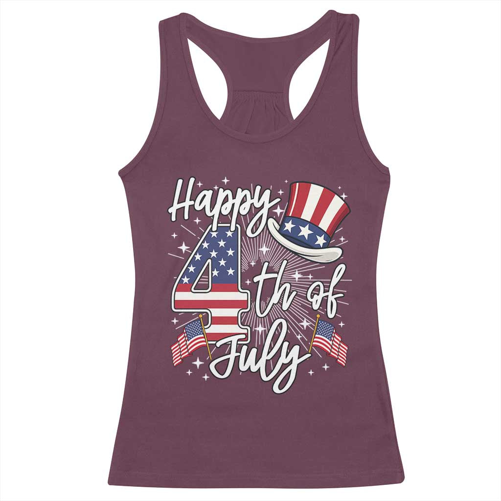 Happy 4th Of July Racerback Tank Top Patriotic American Flag USA - Wonder Print Shop