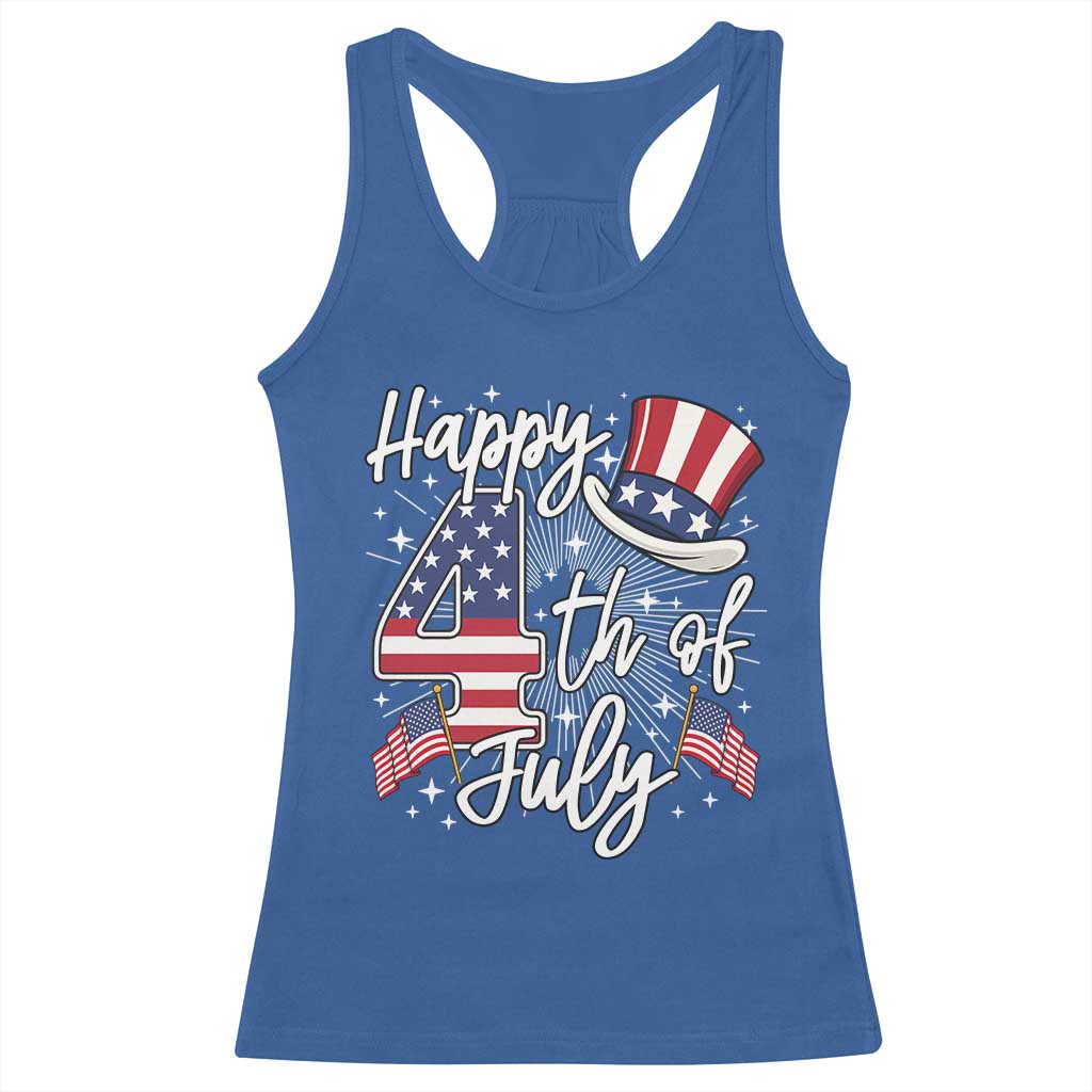 Happy 4th Of July Racerback Tank Top Patriotic American Flag USA - Wonder Print Shop