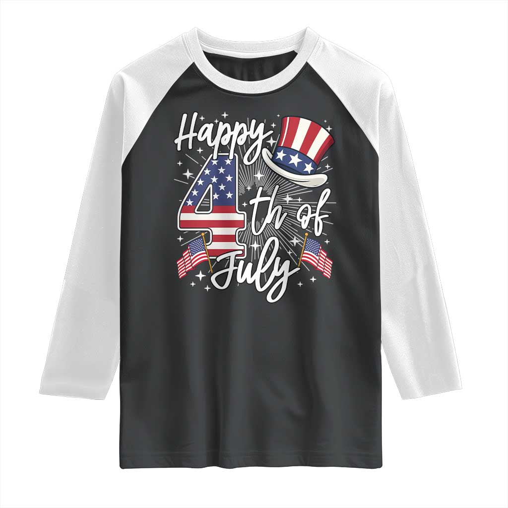 Happy 4th Of July Raglan Shirt Patriotic American Flag USA - Wonder Print Shop