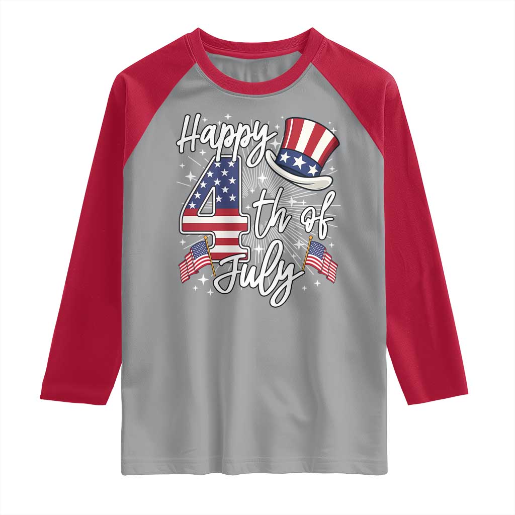 Happy 4th Of July Raglan Shirt Patriotic American Flag USA - Wonder Print Shop