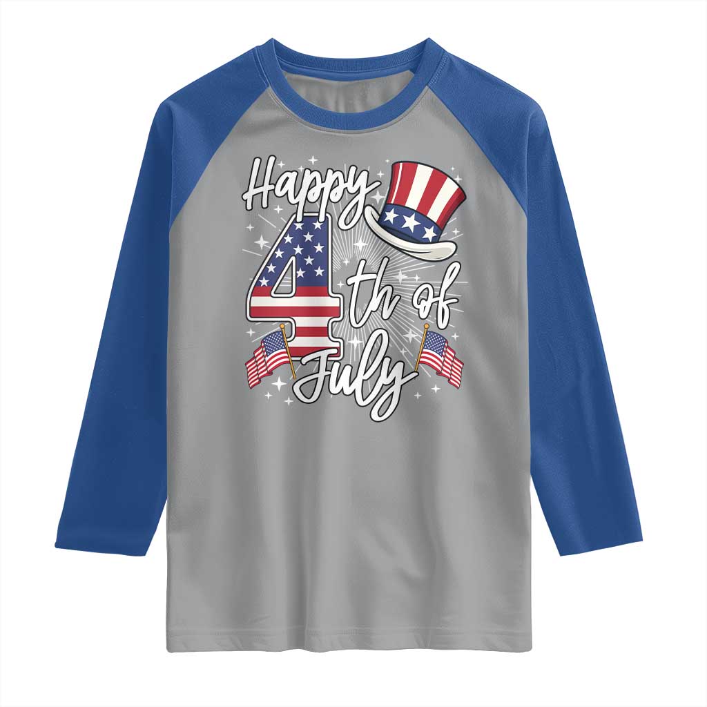Happy 4th Of July Raglan Shirt Patriotic American Flag USA - Wonder Print Shop