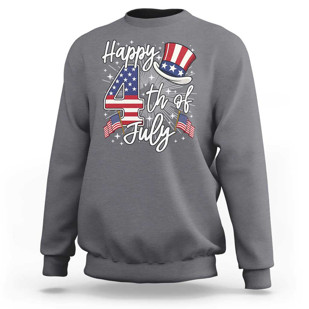Happy 4th Of July Sweatshirt Patriotic American Flag USA - Wonder Print Shop