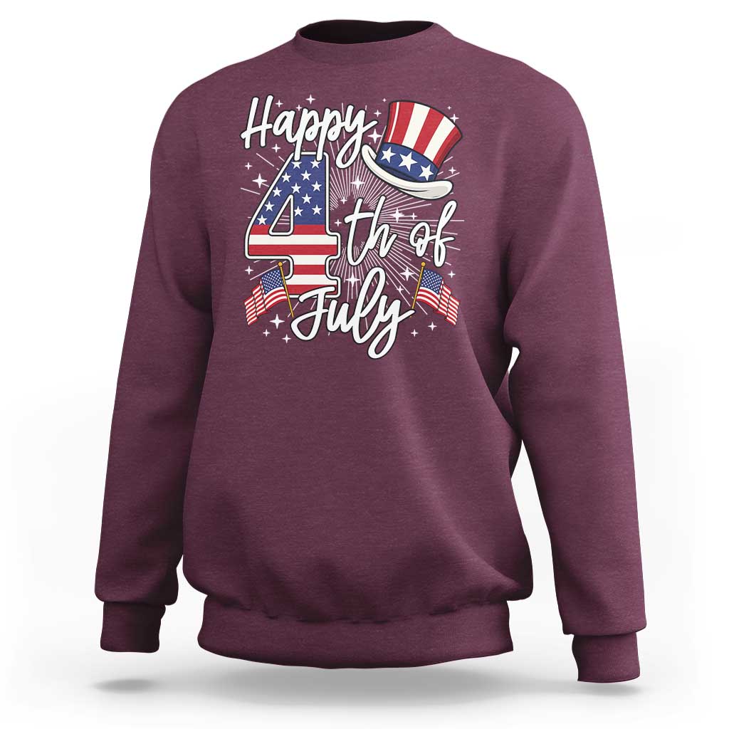 Happy 4th Of July Sweatshirt Patriotic American Flag USA - Wonder Print Shop