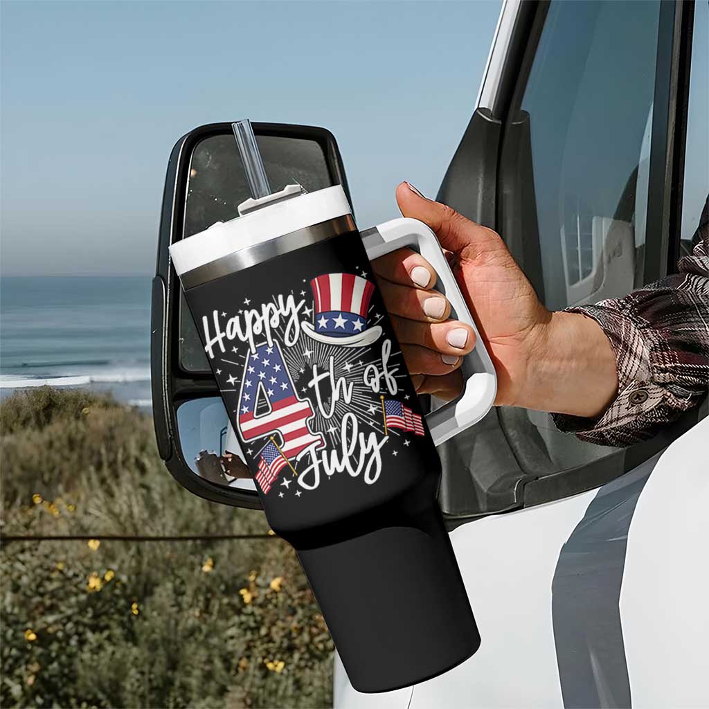 Happy 4th Of July Tumbler With Handle Patriotic American Flag USA - Wonder Print Shop