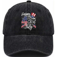 Happy 4th Of July Washed Cotton Baseball Cap Patriotic American Flag USA