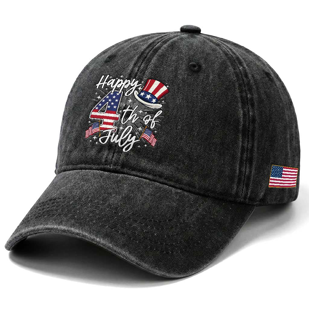 Happy 4th Of July Washed Cotton Baseball Cap Patriotic American Flag USA