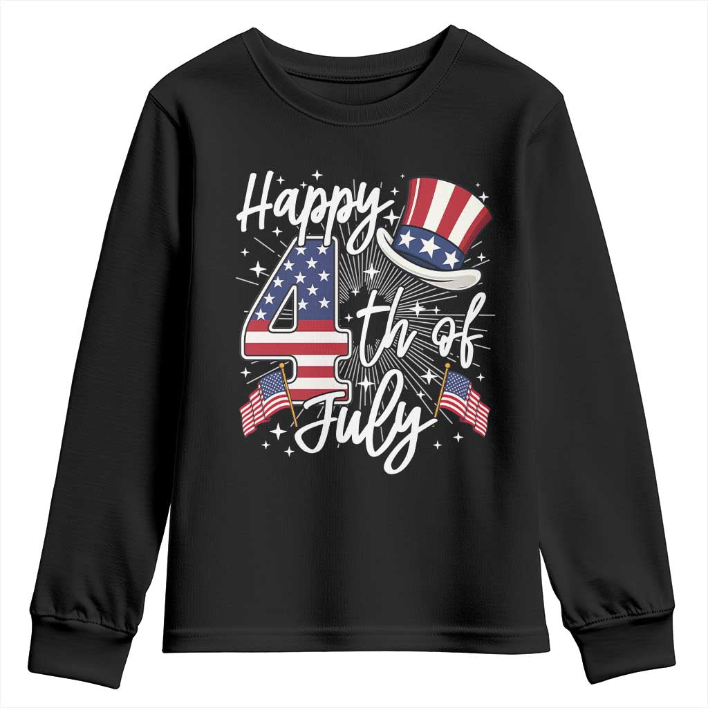 Happy 4th Of July Youth Sweatshirt Patriotic American Flag USA - Wonder Print Shop