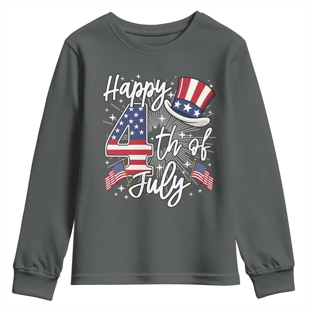 Happy 4th Of July Youth Sweatshirt Patriotic American Flag USA - Wonder Print Shop
