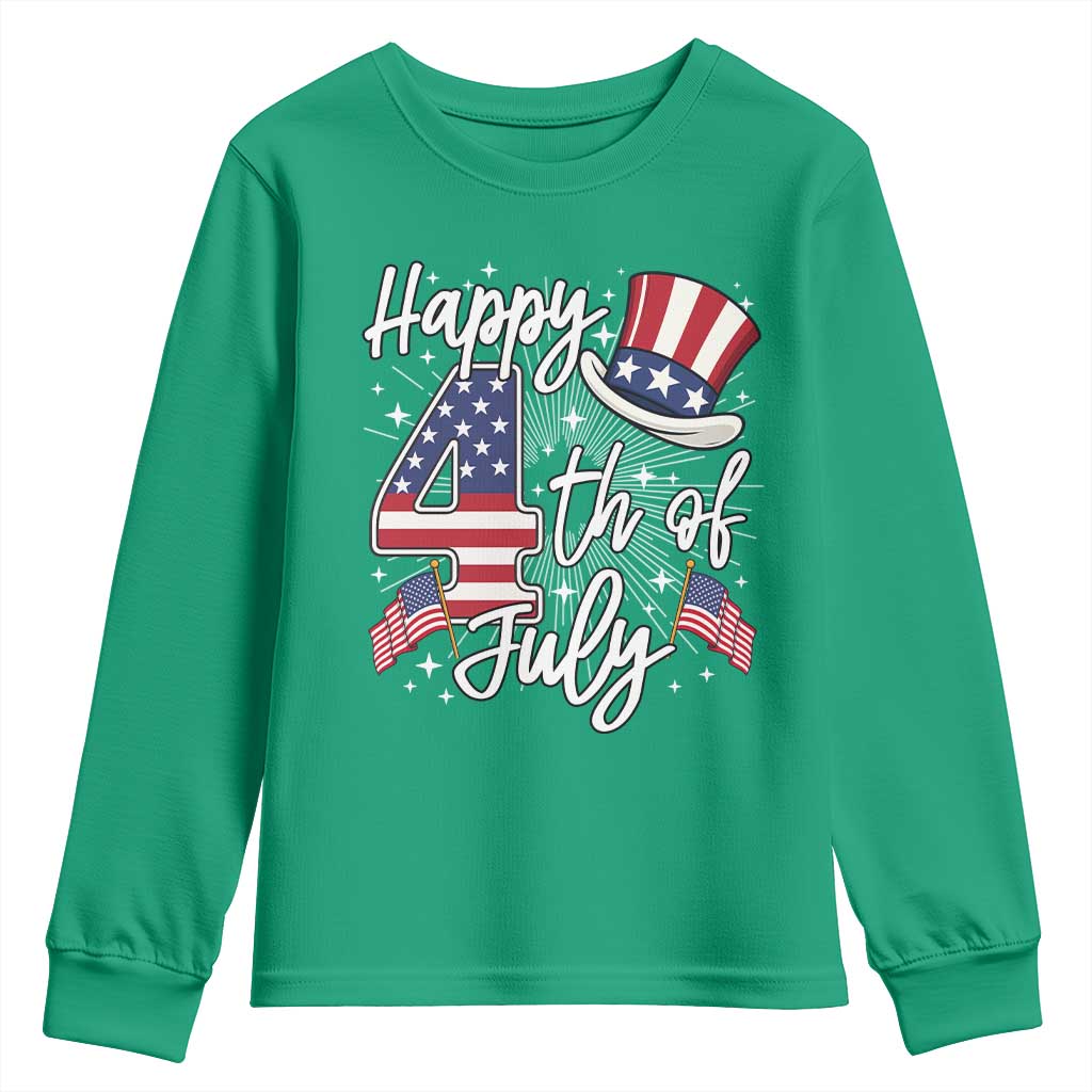 Happy 4th Of July Youth Sweatshirt Patriotic American Flag USA - Wonder Print Shop