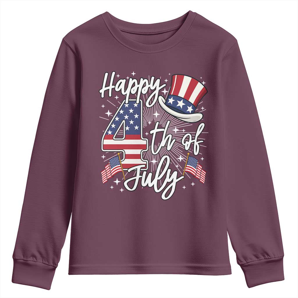 Happy 4th Of July Youth Sweatshirt Patriotic American Flag USA - Wonder Print Shop