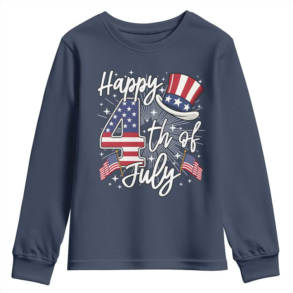 Happy 4th Of July Youth Sweatshirt Patriotic American Flag USA - Wonder Print Shop